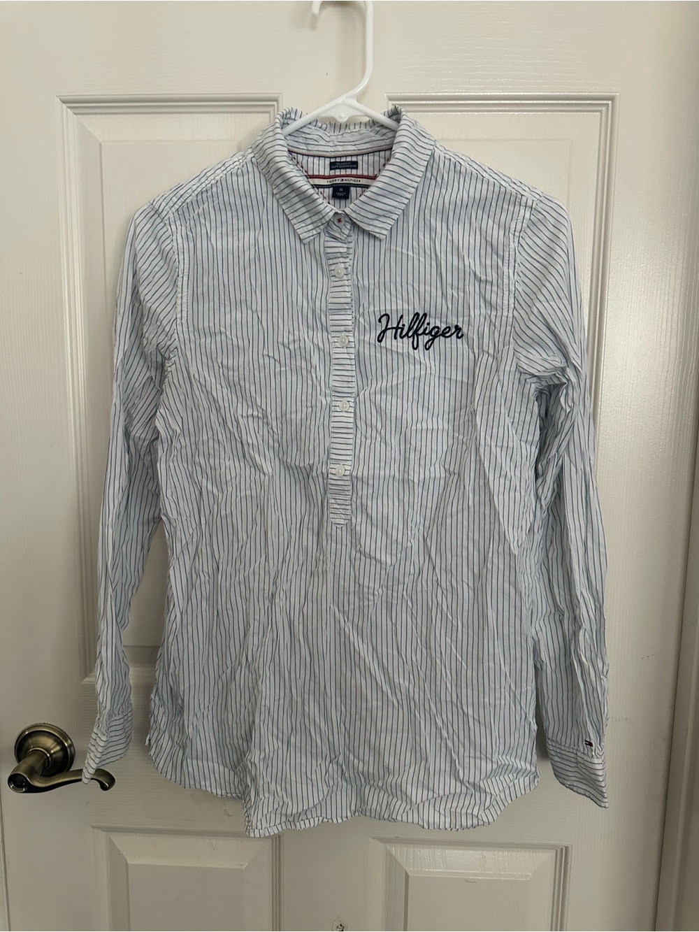 Tommy Hilfiger Men’s White Shirt with Thin Blue Stripes